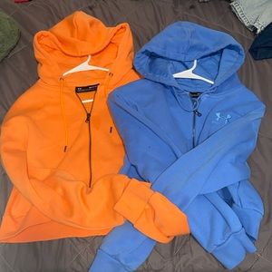 Orange under armor slightly cropped hooded zip jacket
